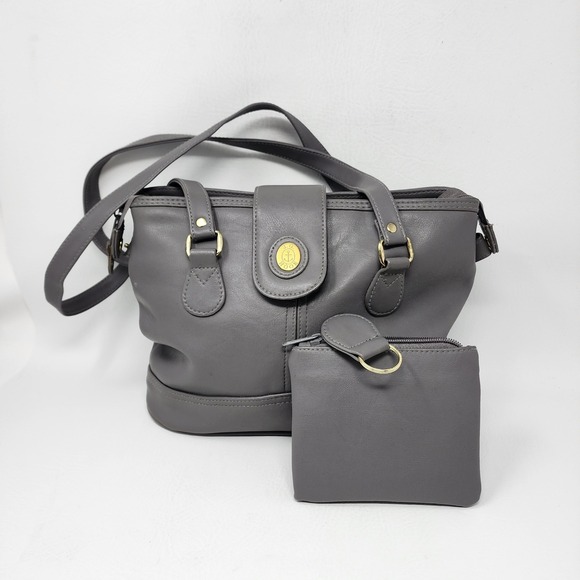 j.g. hook Handbags - Vtg JG Hook Grey Faux Leather Shoulder Bag w Matching Pouch Key Ring Neutral